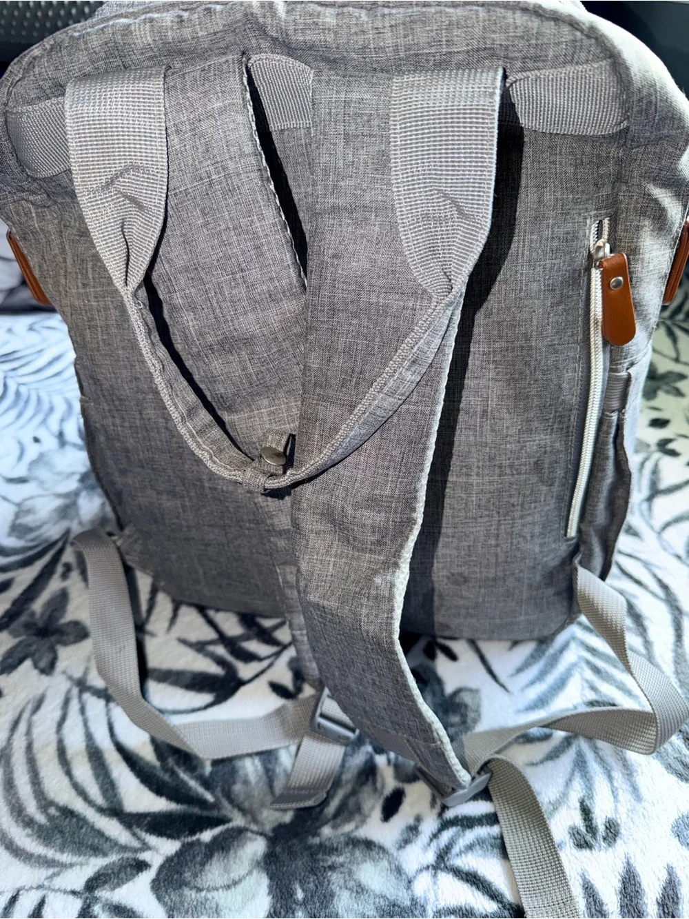 Target Gray Men's Backpack with Brown Leather Accents